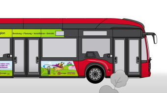 Werbung auf einem neuen E-Linienbus der VAG Nürnberg
