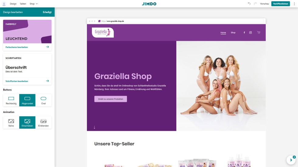 Farbe, Schrift, Button-Stil und Animationseffekt – fertig ist das Design Farbe, Schrift, Button-Stil und Animationseffekt – fertig ist das Design