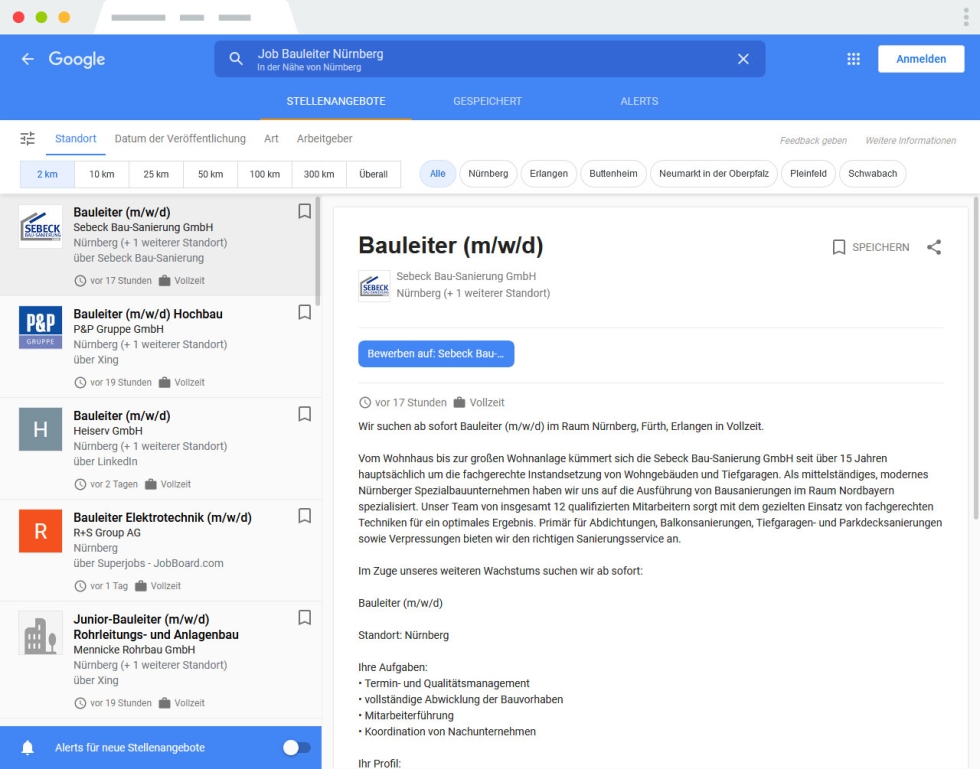 Detailansicht des Stellenangebots innerhalb von Google for Jobs Detailansicht des Stellenangebots innerhalb von Google for Jobs
