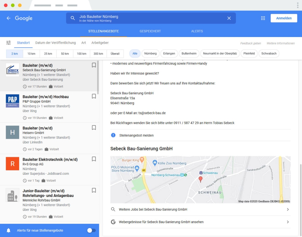 Unterer Teil des Jobangebots mit weiteren Verweisen zum Unternehmen Unterer Teil des Jobangebots mit weiteren Verweisen zum Unternehmen
