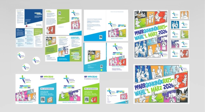 Materialien zu den Pfarrgemeinderatswahlen 2026 im kreativen Comic-Stil