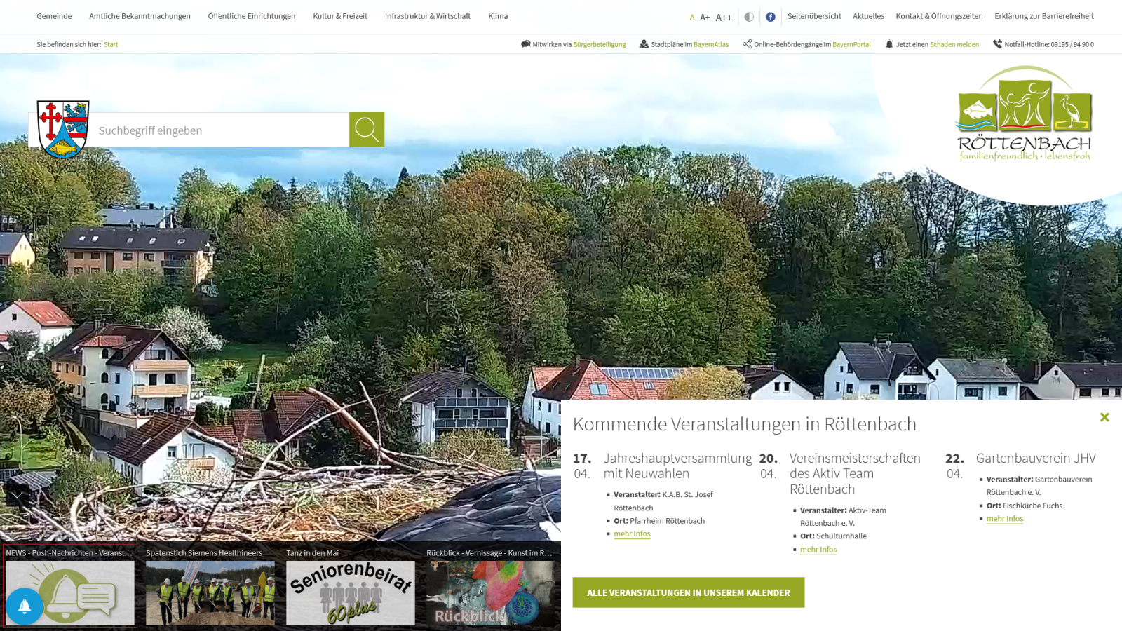 Die Kalender-Ansicht auf der Startseite