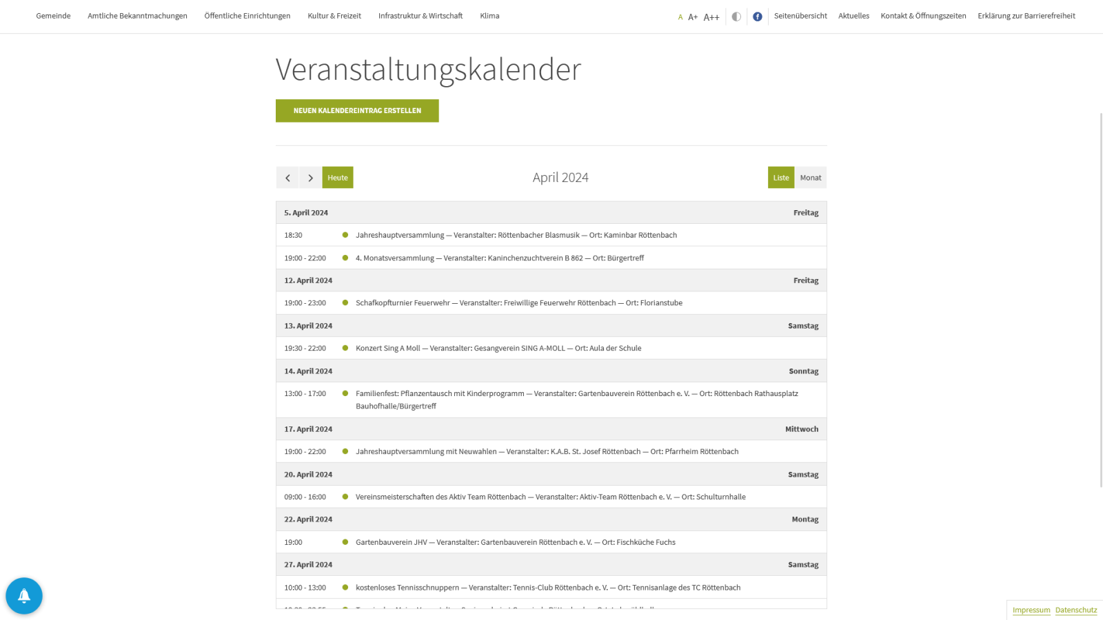 Der Veranstaltungskalender in der Termin-Übersicht