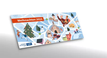 Weihnachts­karte 2023 im Stil des Programm­hefts