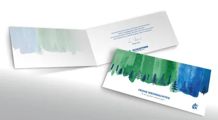 Künstlerische Weih­nachts­karte mit Motiv im Aquarellstil