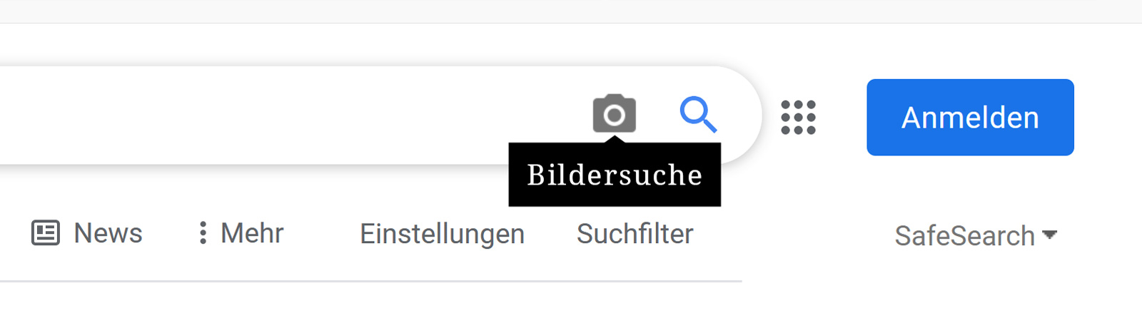 Kamera-Icon zum Aufruf der umgekehrten Bildersuche in Google