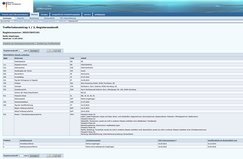Die detaillierten Infos zur Eintragung der Wort-Marke