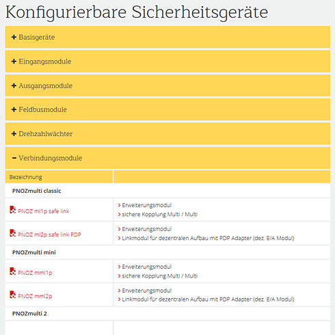 Neu: Beim Aufruf einer Download-Seite klappen zunächst die einzelnen Toggles zu und bieten so maximale Übersichtlichkeit. Beim Klick auf einen Toggle öffnet sich dieser und gibt die per Tabelle strukturierten Inhalte wieder frei.