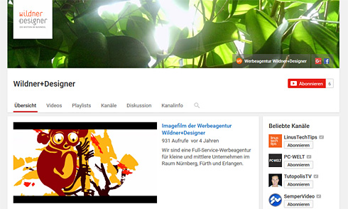 Ein gepflegter Kanal: Auf unserem YouTube-Channel präsentieren wir Kundenprojekte und eigene Werke, wie unsere 20-Jahre-Reihe.