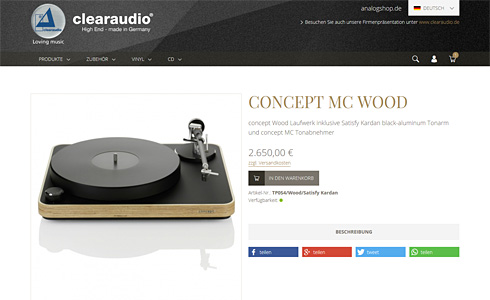 Produktseite neuer Onlineshop: Der Schallplattenspieler wird eindrucksvoll präsentiert und steht dank großem Bild und Typografie voll im Mittelpunkt. Produktseite neuer Onlineshop: Der Schallplattenspieler wird eindrucksvoll präsentiert und steht dank großem Bild und Typografie voll im Mittelpunkt.