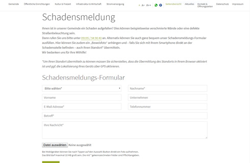Schadensmeldungs-Formular Schadensmeldungs-Formular