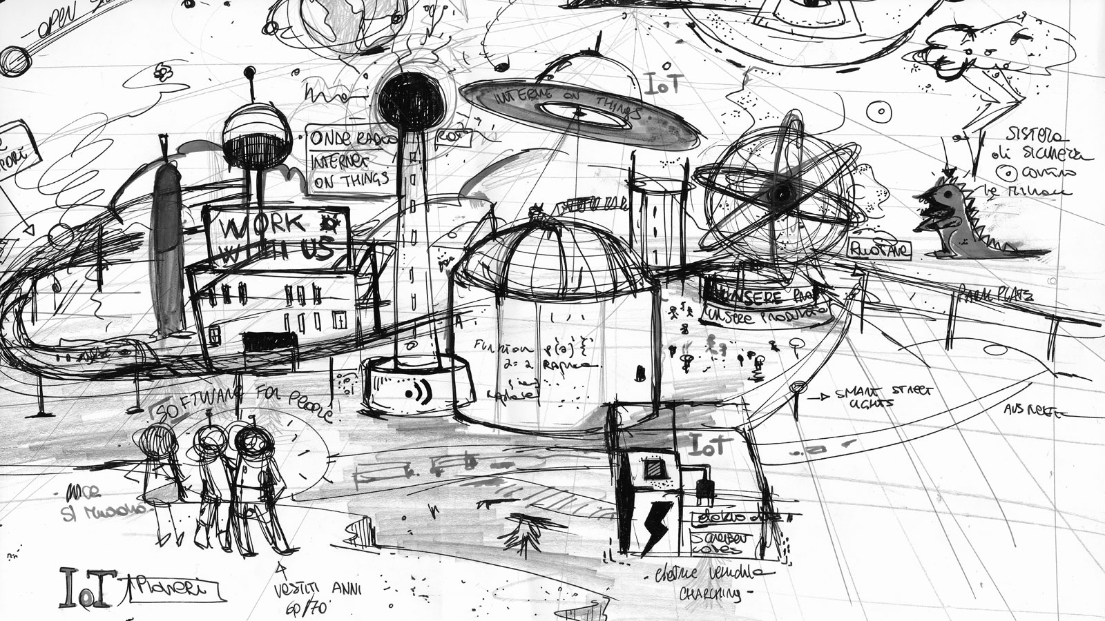 Der grafische Entwicklungsprozess startete mit analogen Scribbles … Der grafische Entwicklungsprozess startete mit analogen Scribbles …