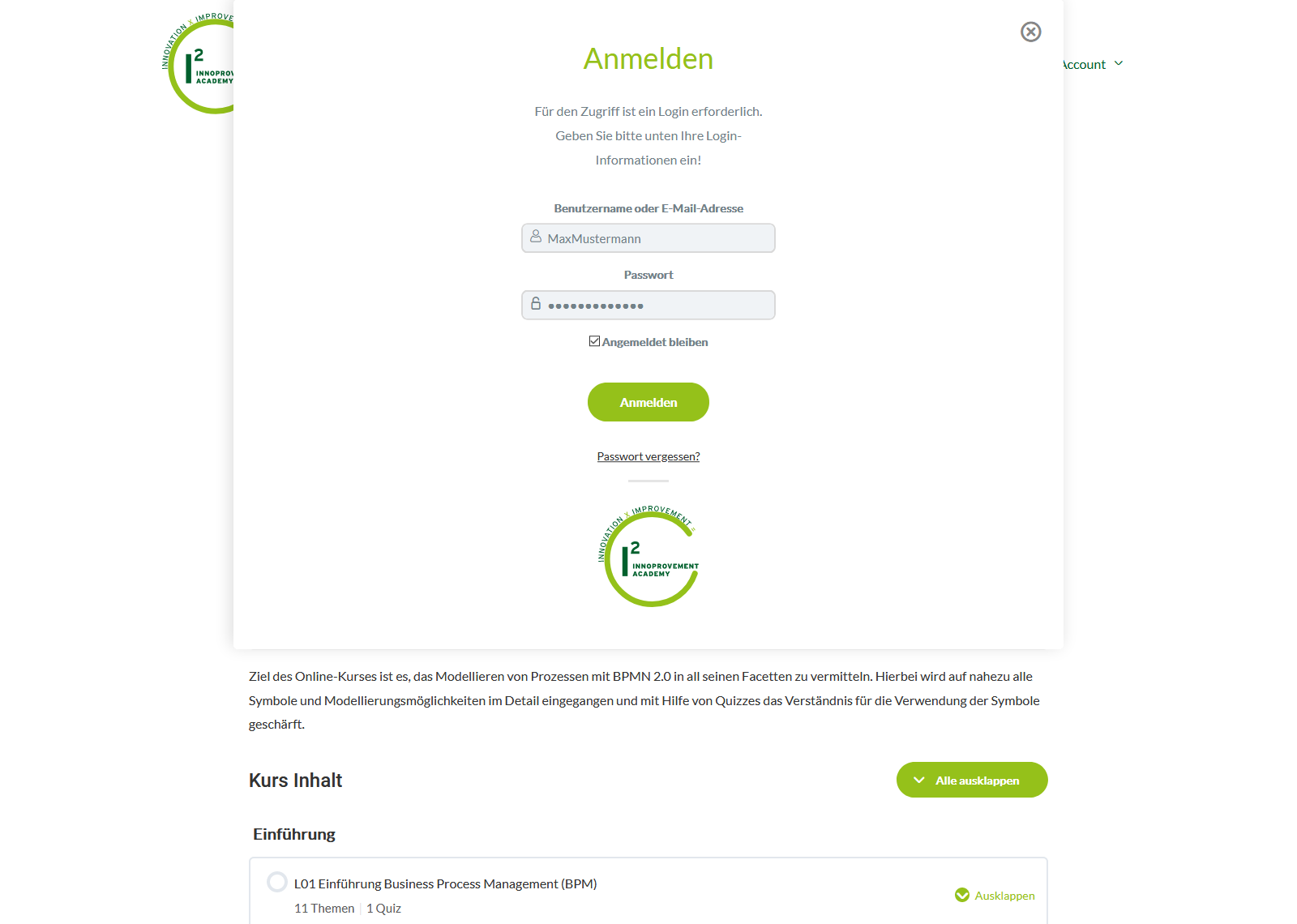 Auf allen Seiten zugängliches Login-Modal Auf allen Seiten zugängliches Login-Modal