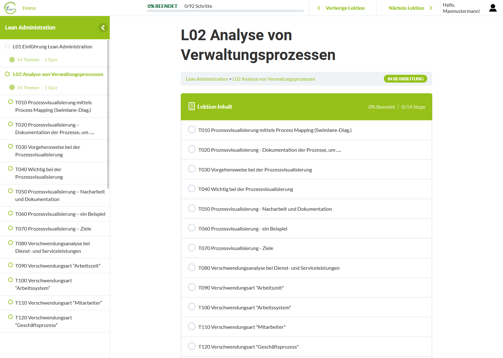 Einzelne Lektion eines Kurses Einzelne Lektion eines Kurses