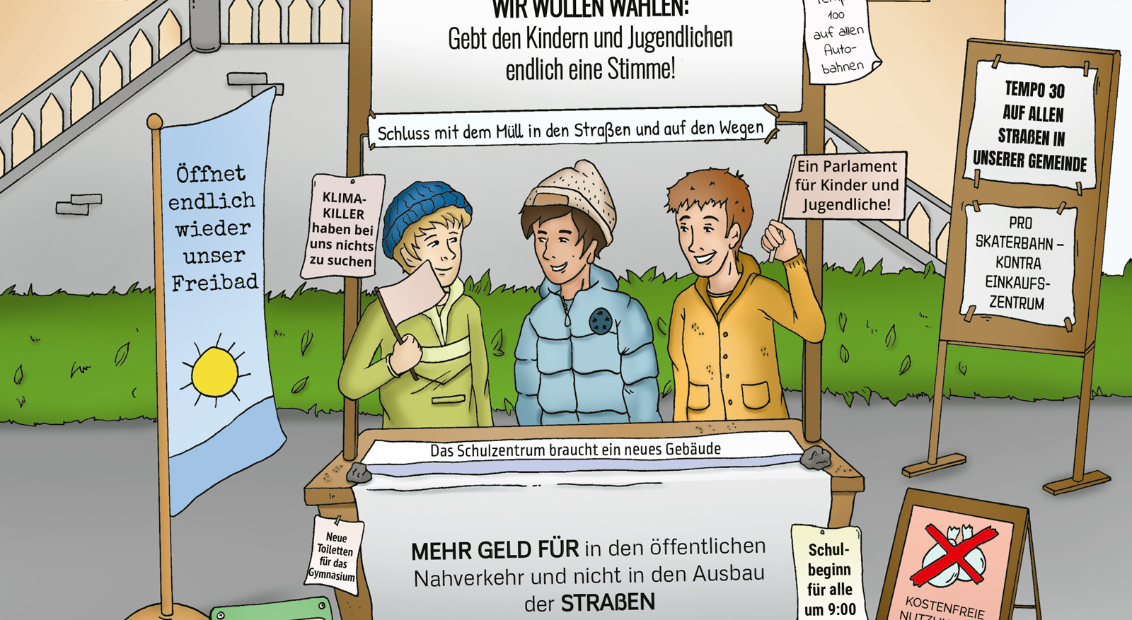 Illustrative Gestaltung einer Kapitel-Auftaktseite für einen Politik-Band