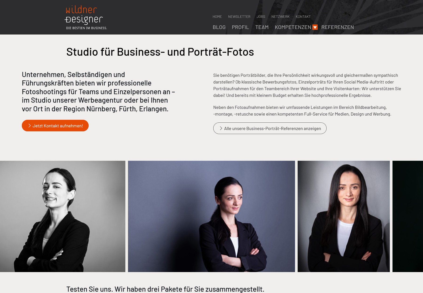 Landingpage für Business- und Porträt-Fotos